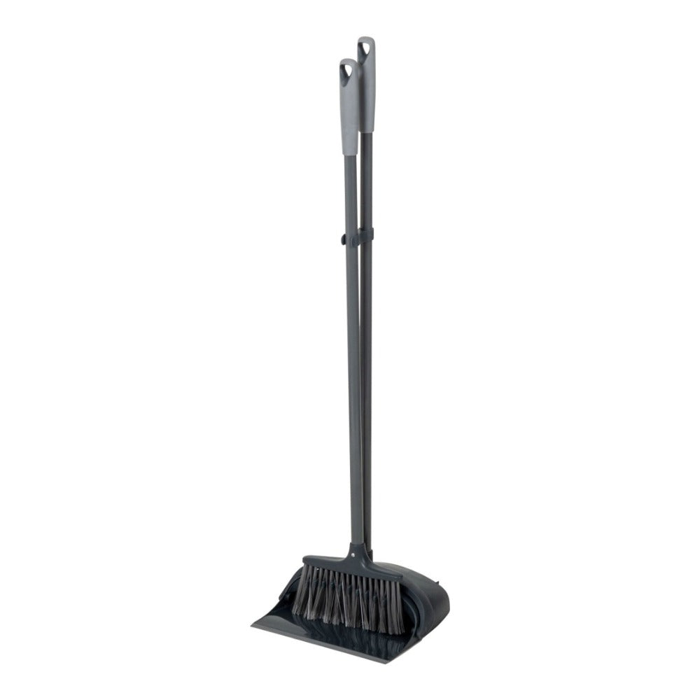 Addis Long Handle Broom and Folding Dustpan Set | Metallic Dark Grey