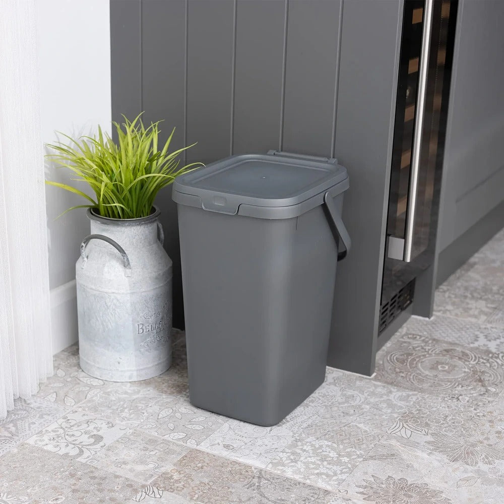 Addis Slim Rectangular Caddy Bin with Lid | 18L, Black, Carry Handle