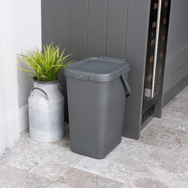 Addis Slim Rectangular Caddy Bin with Lid | 18L, Black, Carry Handle