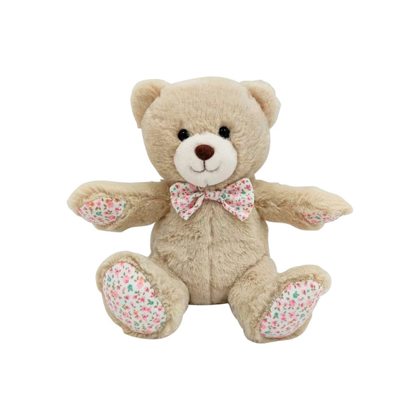 Amazing Mum Floral Bow Tie Teddy Bear | 20cm, Beige, Floral Paw Pads
