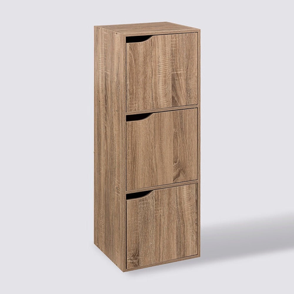5FIVE Oak Effect 3-Compartment Tilt-Front Storage Unit | Slim Tower
