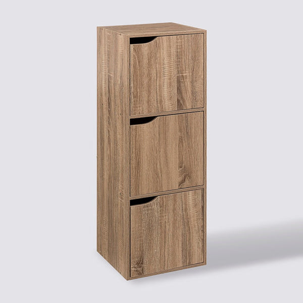 5FIVE Oak Effect 3-Compartment Tilt-Front Storage Unit | Slim Tower