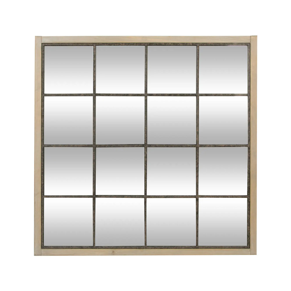 Atmosphera Windowpane-Style Wood Framed Wall Mirror | 90 x 90cm