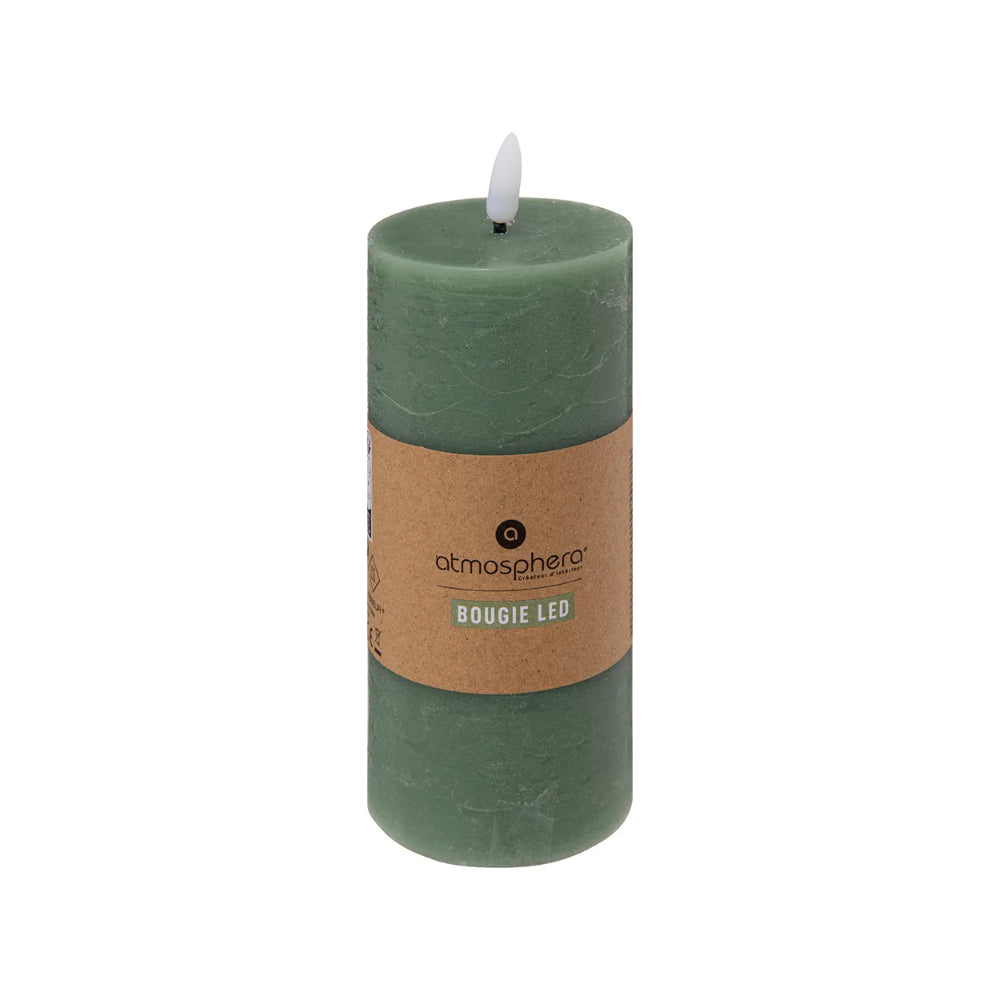 Atmosphera Molia Green LED Pillar Candle | Flameless, 7 x 18cm