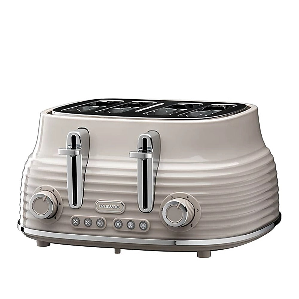 Daewoo Sienna Taupe 4 Slice Toaster | Defrost, Reheat, Cancel