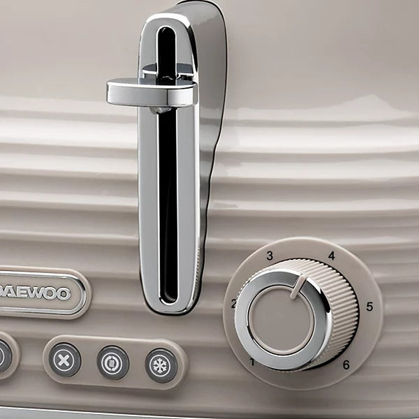 Daewoo Sienna Taupe 4 Slice Toaster | Defrost, Reheat, Cancel
