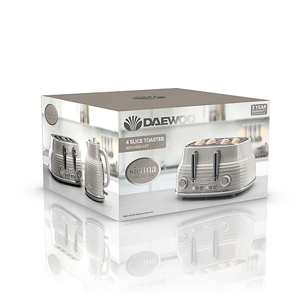 Daewoo Sienna Taupe 4 Slice Toaster | Defrost, Reheat, Cancel