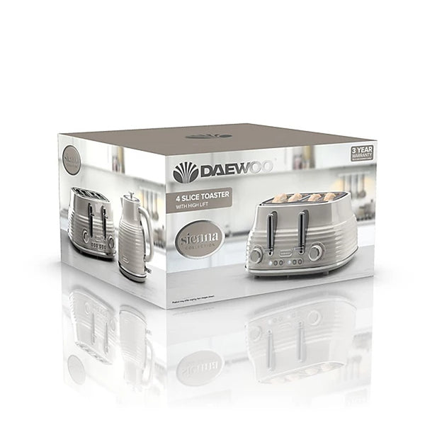 Daewoo Sienna Taupe 4 Slice Toaster | Defrost, Reheat, Cancel