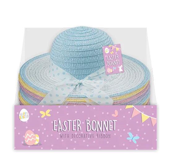 Hoppy Easter Pastel-Colored Easter Bonnet with Polka Dot Ribbon | Lightweight Material
