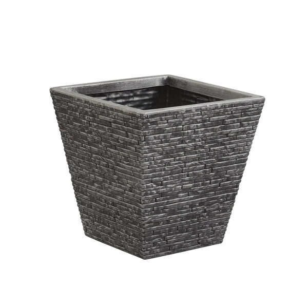 Strata Slate Square Planter | Charcoal, Textured, 33 x 33 x 33cm