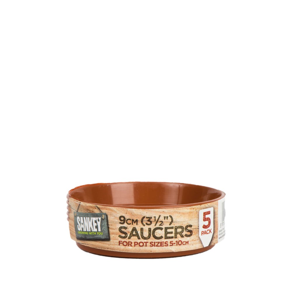 Sankey Grow Pot Saucer | 9cm, Pack of 5, Raised Rim, Terracotta Colour