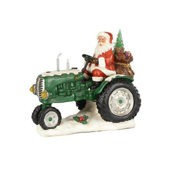 Christmas Santa on Tractor Colour-Changing LED Figurine | 30 x 18.5 x 25