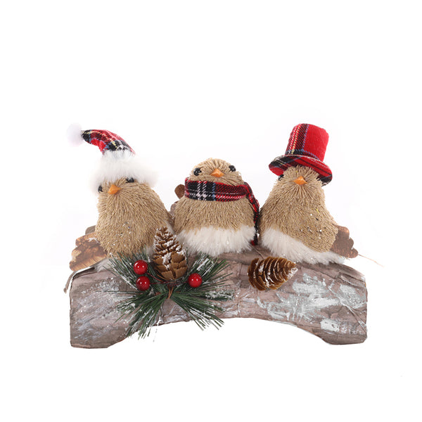 Christmas Roly, Roxy and Ronald on Log Bird Figurines | 28 x 16 x 15cm, Assorted Colours