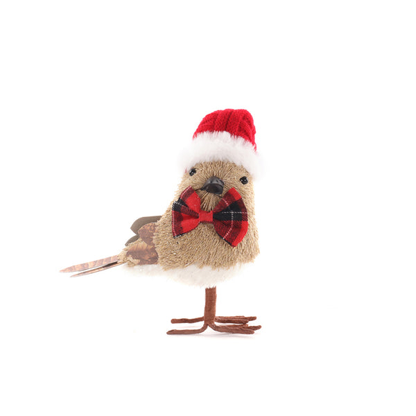 Christmas Rowan Birdie Figurine | Red Santa Hat, Plaid Bow Tie, 14 x 8 x 16cm