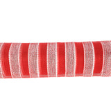 Christmas Red and White Striped Mesh Ribbon | 10 x 0.5m, Metallic Thread