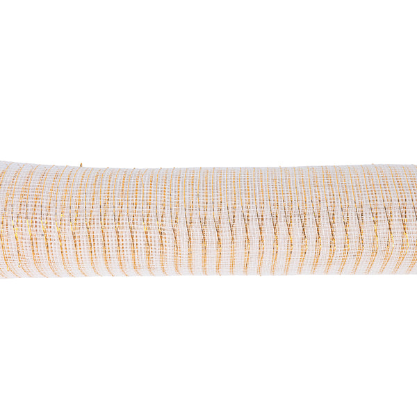 Christmas 10 x 0.5m White Mesh Ribbon with Gold Accents Roll | Assorted Designs