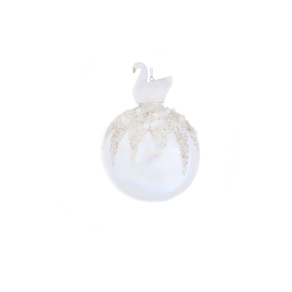 Christmas Glass Bauble with Swan | 8 cm, Iridescent Finish, Assorted Colours