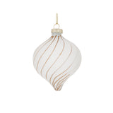 Christmas White and Gold Glass Onion Bauble | 8cm, Glossy Finish, Spiral Stripe