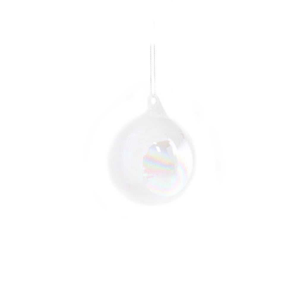 Christmas 8cm Glass Pearlescent Bauble | Iridescent Core, Hanging String