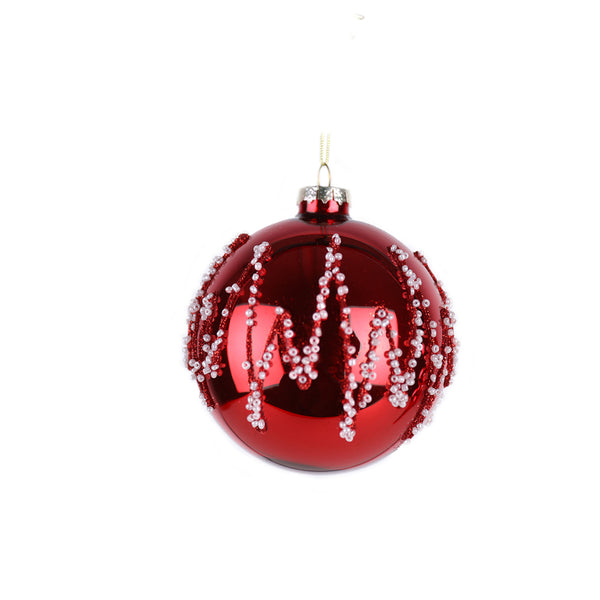 Christmas 10 cm Glass Red Bauble with Zigzag | High-Gloss, Metal Cap and Loop