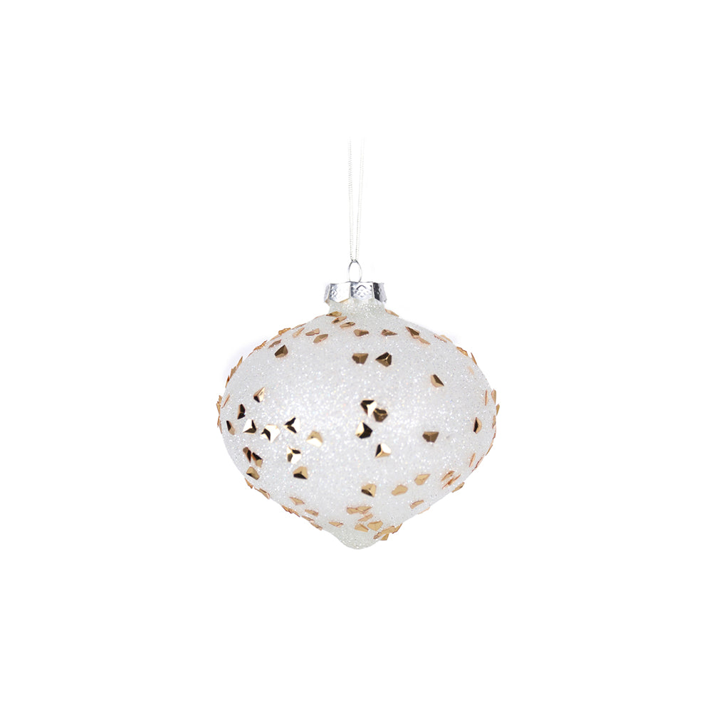 Christmas 10cm Frosted Glass Onion Bauble with Gold Spots | Hanging Loop