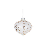 Christmas 10cm Frosted Glass Onion Bauble with Gold Spots | Hanging Loop