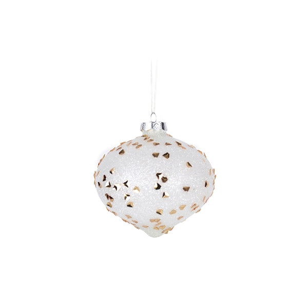 Christmas 10cm Frosted Glass Onion Bauble with Gold Spots | Hanging Loop