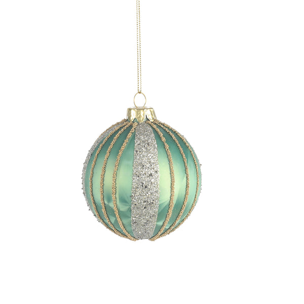 Christmas Pale Green Glass Bauble with Gold & Silver Sparkle | 8cm, Hanging Loop