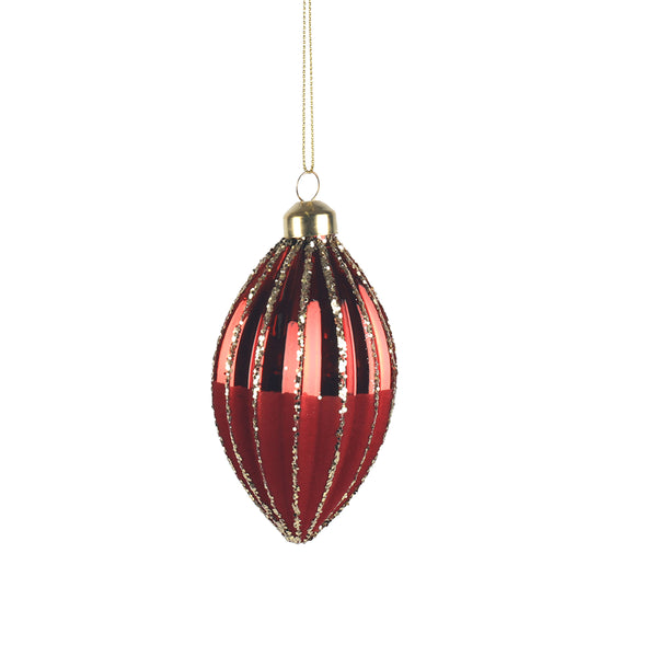 Christmas Red and Gold Swirl Glass Teardrop Ornament | 12 cm, Hanging Chain
