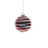 Christmas Red Glass Bauble with White Glitter Spiral | 8cm, Ready to Hang