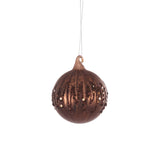 Christmas Bronze Glass Glitter Bauble Hanging Ornament | 8cm, Ribbed, Sequins