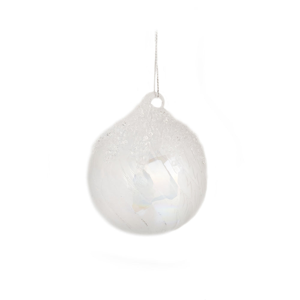 Christmas Clear Glass Bauble with Frosted Glitter | 8 cm, Hanging Loop
