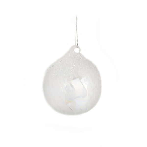 Christmas Clear Glass Bauble with Frosted Glitter | 8 cm, Hanging Loop