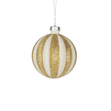 Christmas 8 cm White/Gold Glass Bauble Tree Ornament | Glitter Stripes
