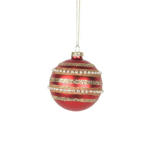 Christmas Red Bauble with Gold Glitter and Gems Tree Ornament | 8 cm