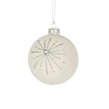 Christmas White Glass Silver Starburst Bauble | 8 cm, Glitter Finish