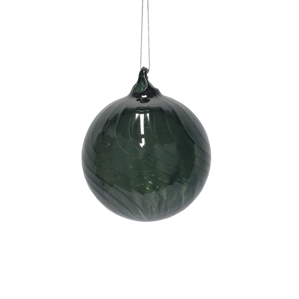 Christmas 10 cm Dark Green Glass Bauble | High-Gloss Finish, Spiral Grooves