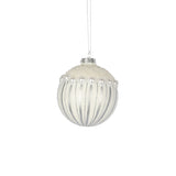 Christmas White Glass Bauble with Silver Lines and Pearl Cap | 8cm