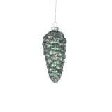 Christmas Green and Silver Pine Cone Hanging Ornament | 13cm, Glitter