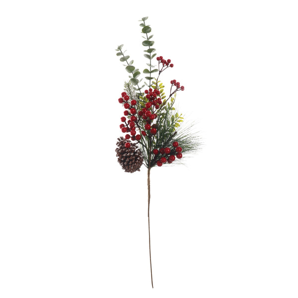 Christmas Berry and Pine Spray | 76 cm, Red Berries, Pinecone, Eucalyptus