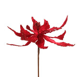 Christmas Red Fabric and Glitter Artificial Flower Spray | 35 cm, Long Stem