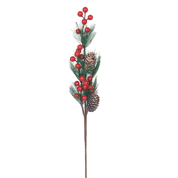 Christmas Pine Cones and Red Berries Spray | 60 cm, Assorted Colours