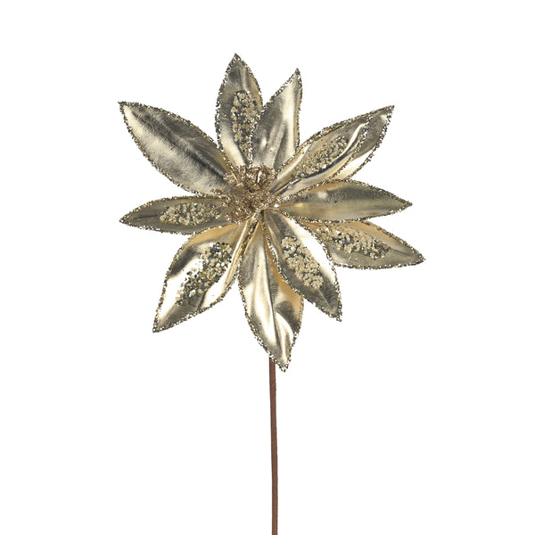Christmas Champagne Poinsettia Decorative Flower Stem | 50 x 31cm, Glitter