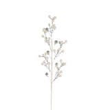 Christmas White Berry Stem | 65cm, Silver-Tone Branches, Pearl-Like Beads