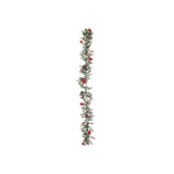 Christmas Flocked Garland | 50 LED, Battery Operated, 180cm, Red Berry Accents