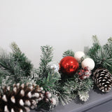 Christmas Flocked Garland | 50 LED, Battery Operated, 180cm, Red Berry Accents