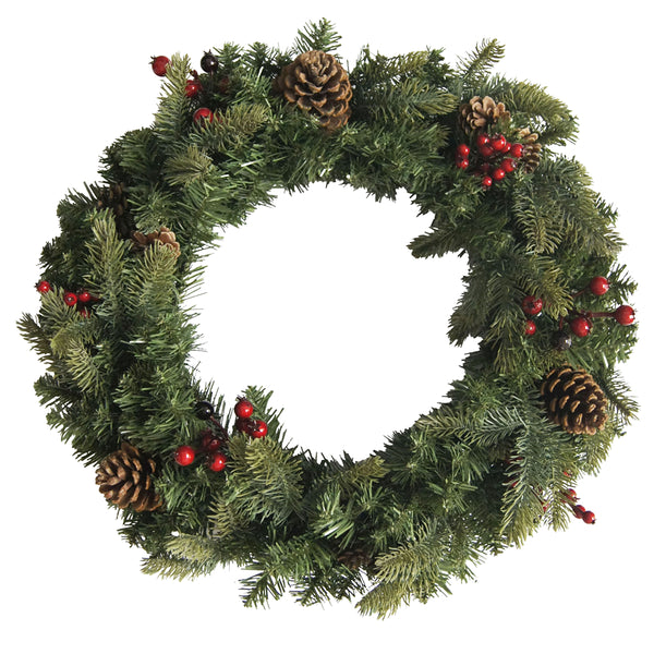 Christmas Pre-Lit Forest Wreath | 60cm, 30 LEDs, Battery-Operated Timer