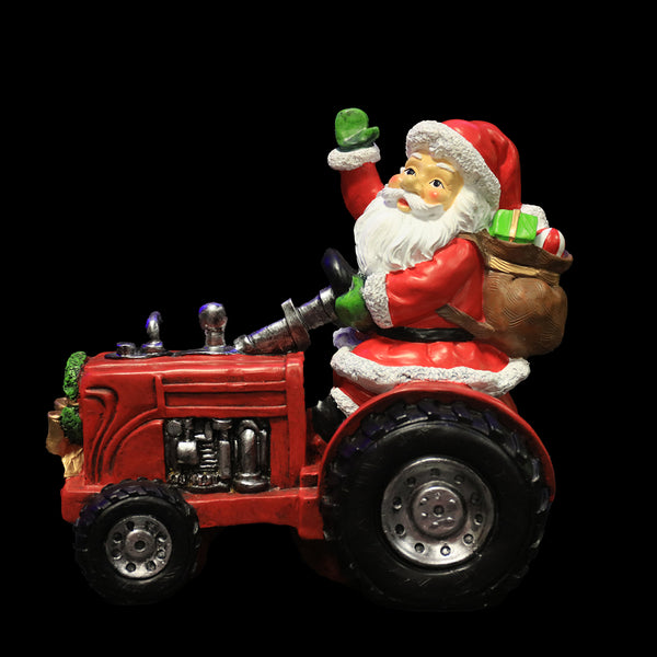 Christmas Santa on Tractor Figurine | 33.5 x 21.1 x 29.5cm, Assorted Colours