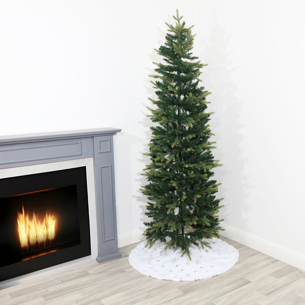 Christmas Plush White Snowflake Pattern Tree Skirt | Hides Stand, Quick Setup