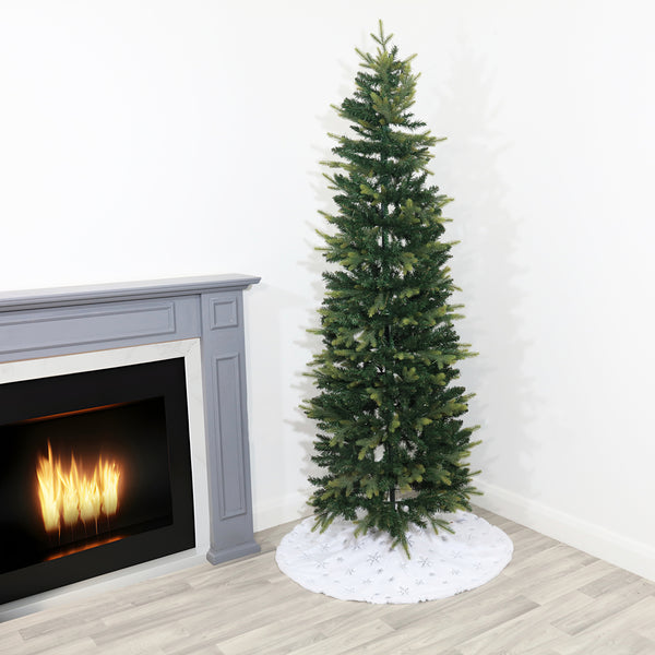 Christmas Plush White Snowflake Pattern Tree Skirt | Hides Stand, Quick Setup